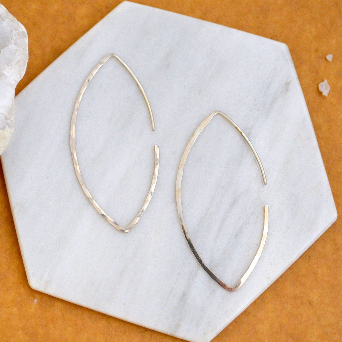 Buffy Hoop Earrings - handmade hammered marquise sleek hoop earrings - Foamy Wader