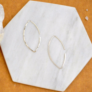 Buffy Hoop Earrings - handmade hammered marquise sleek hoop earrings - Foamy Wader