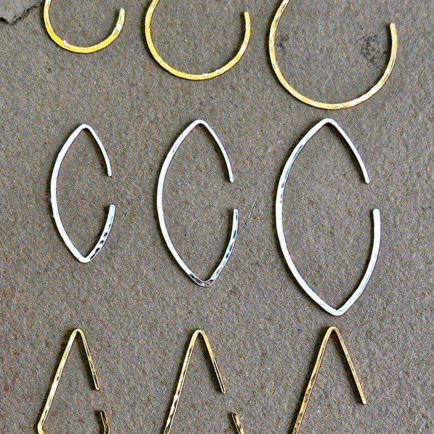 Buffy Hoop Earrings - handmade hammered marquise sleek hoop earrings - Foamy Wader