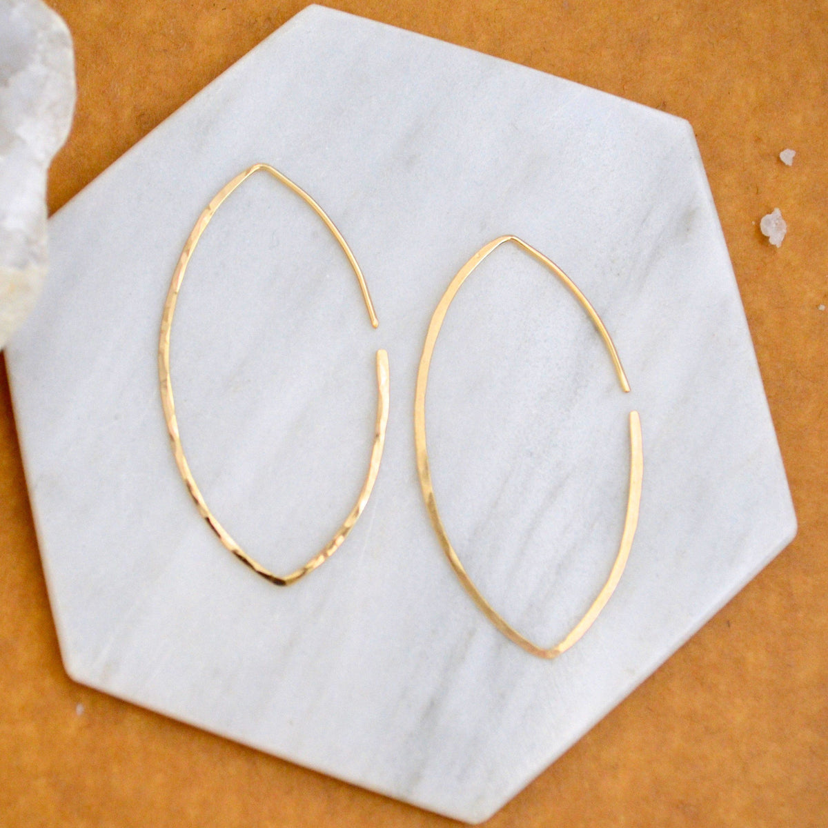 Buffy Hoop Earrings - handmade hammered marquise sleek hoop earrings - Foamy Wader