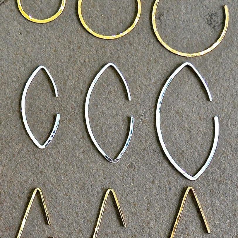 Buffy Hoop Earrings - handmade hammered marquise sleek hoop earrings in 14k gold - Foamy Wader