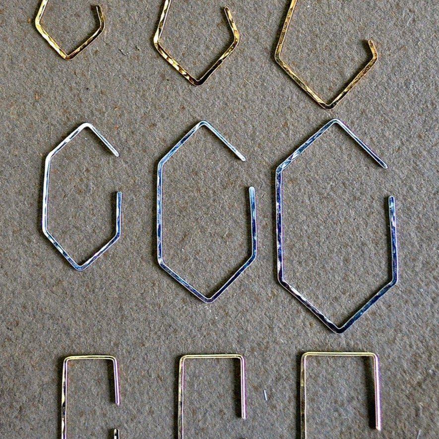 Buoy Hoop Earrings - handmade hammered elongated hexagon hoop earrings - Foamy Wader