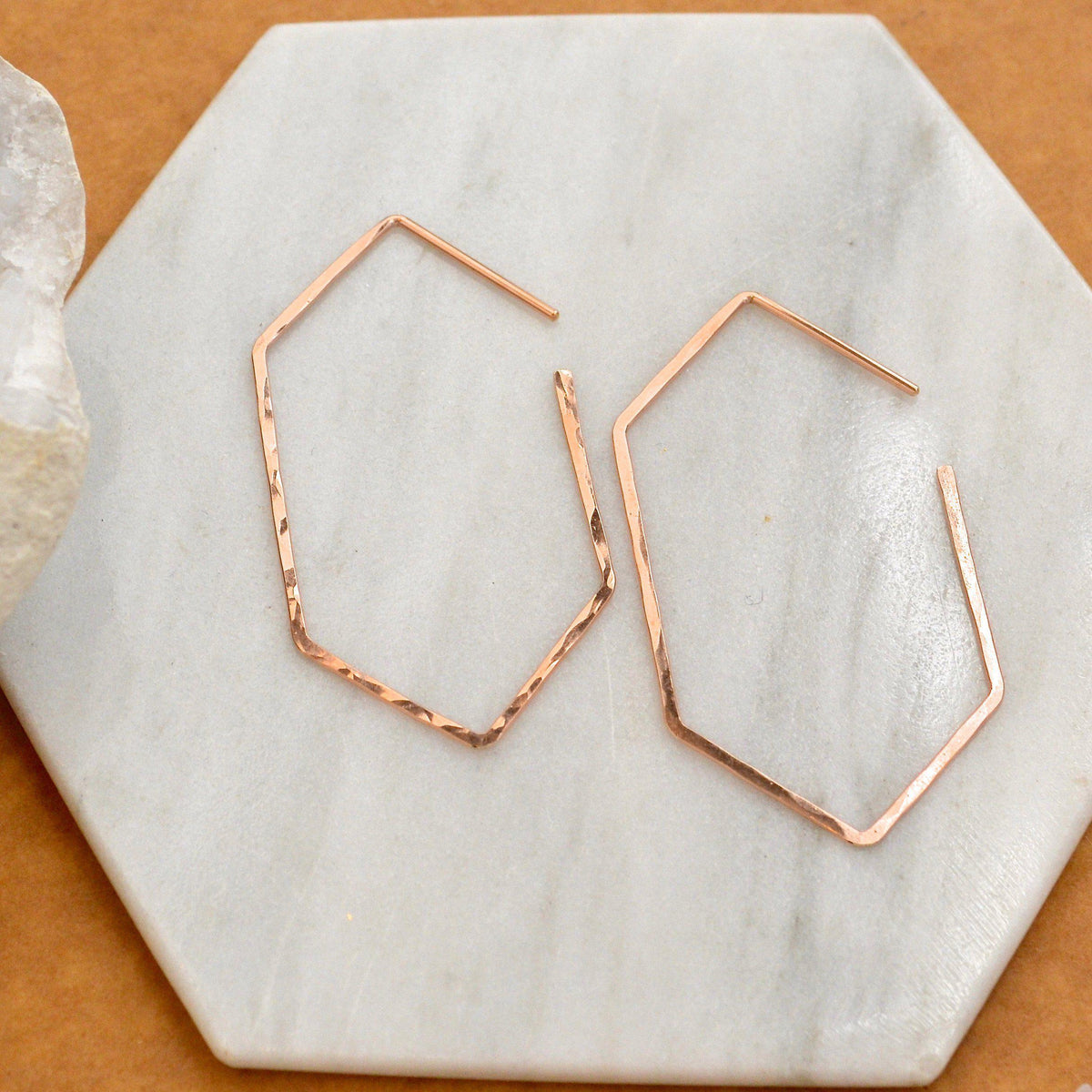 Buoy Hoop Earrings - handmade hammered elongated hexagon hoop earrings - Foamy Wader