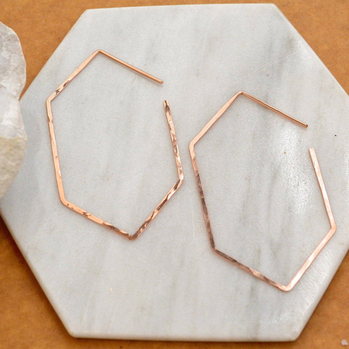 Buoy Hoop Earrings - handmade hammered elongated hexagon hoop earrings - Foamy Wader