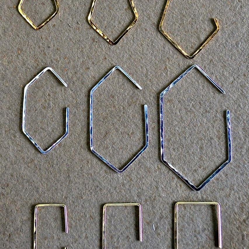 Buoy Hoop Earrings - handmade hammered elongated hexagon hoop earrings in 14k gold - Foamy Wader