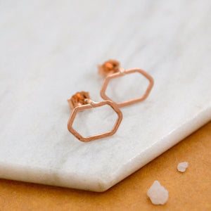 Buoy Stud Earrings - minimalist hammered nautical hexagon post earrings - Foamy Wader