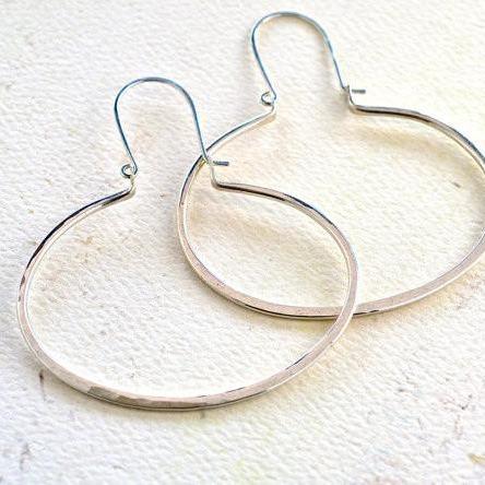 Canoe Earrings - handmade oval hammered dangling hoop earrings - Foamy Wader