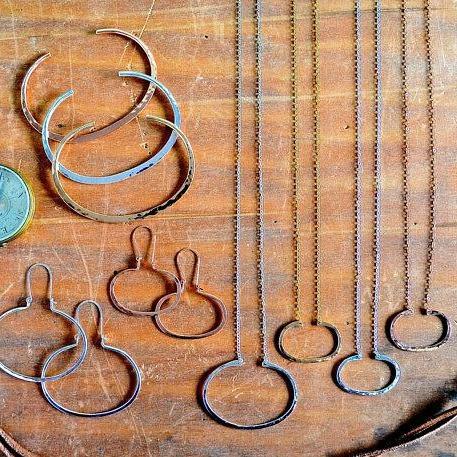 Canoe Petite Earrings - handmade oval hammered hoop dangle earrings - Foamy Wader