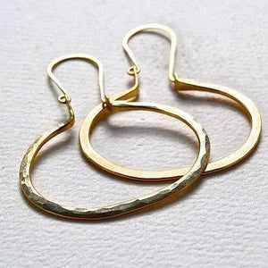 Canoe Petite Earrings - handmade oval hammered hoop dangle earrings - Foamy Wader