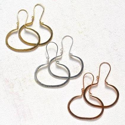 Canoe Petite Earrings - handmade oval hammered hoop dangle earrings - Foamy Wader
