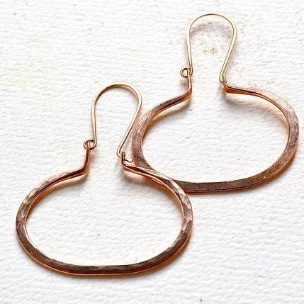 Canoe Petite Earrings - handmade oval hammered hoop dangle earrings in 14k gold - Foamy Wader