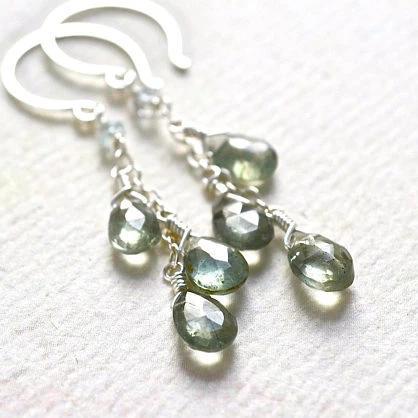 Cascades Earrings - teal moss aquamarine gemstone tendrils earrings - Foamy Wader