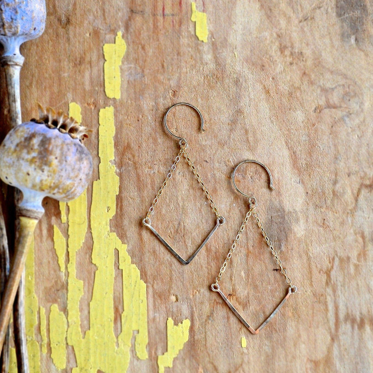 Chevron Earrings - handmade 14k gold and mixed metal chevron earrings - Foamy Wader