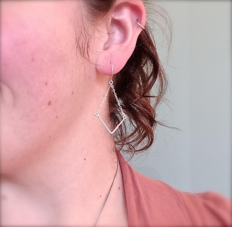 Chevron Earrings - handmade 14k gold and mixed metal chevron earrings - Foamy Wader