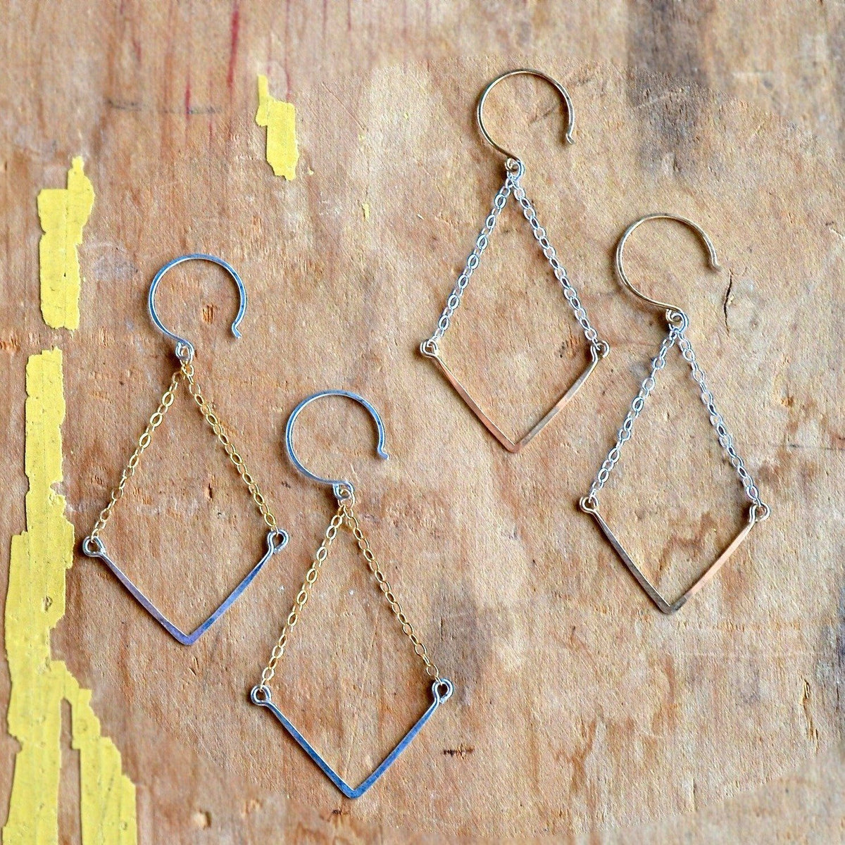 Chevron Earrings - handmade 14k gold and mixed metal chevron earrings - Foamy Wader