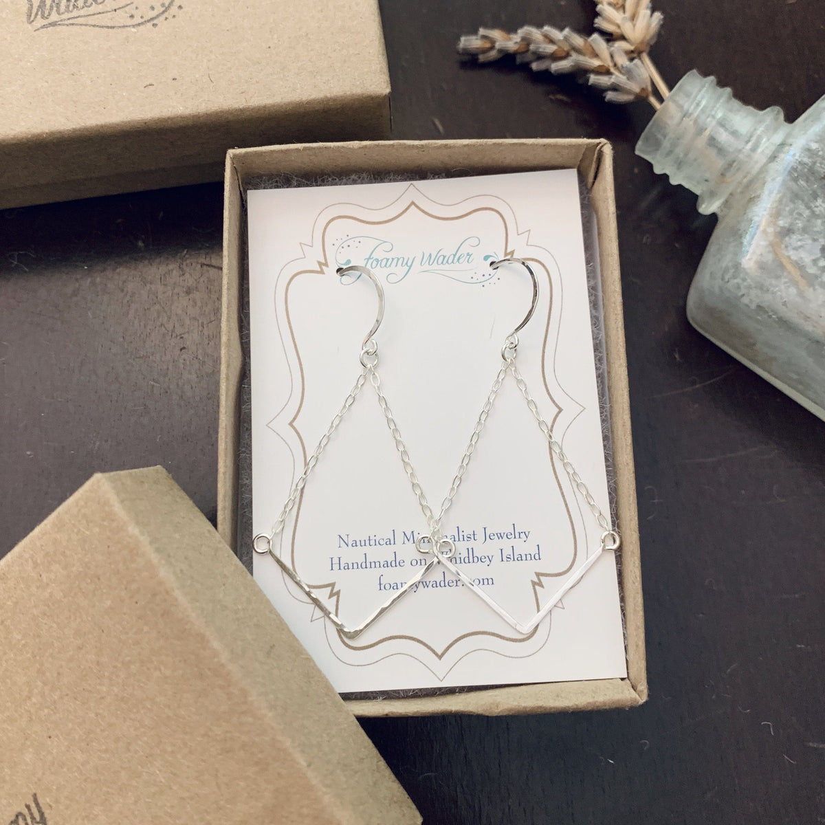 Chevron Earrings - handmade 14k gold and mixed metal chevron earrings - Foamy Wader