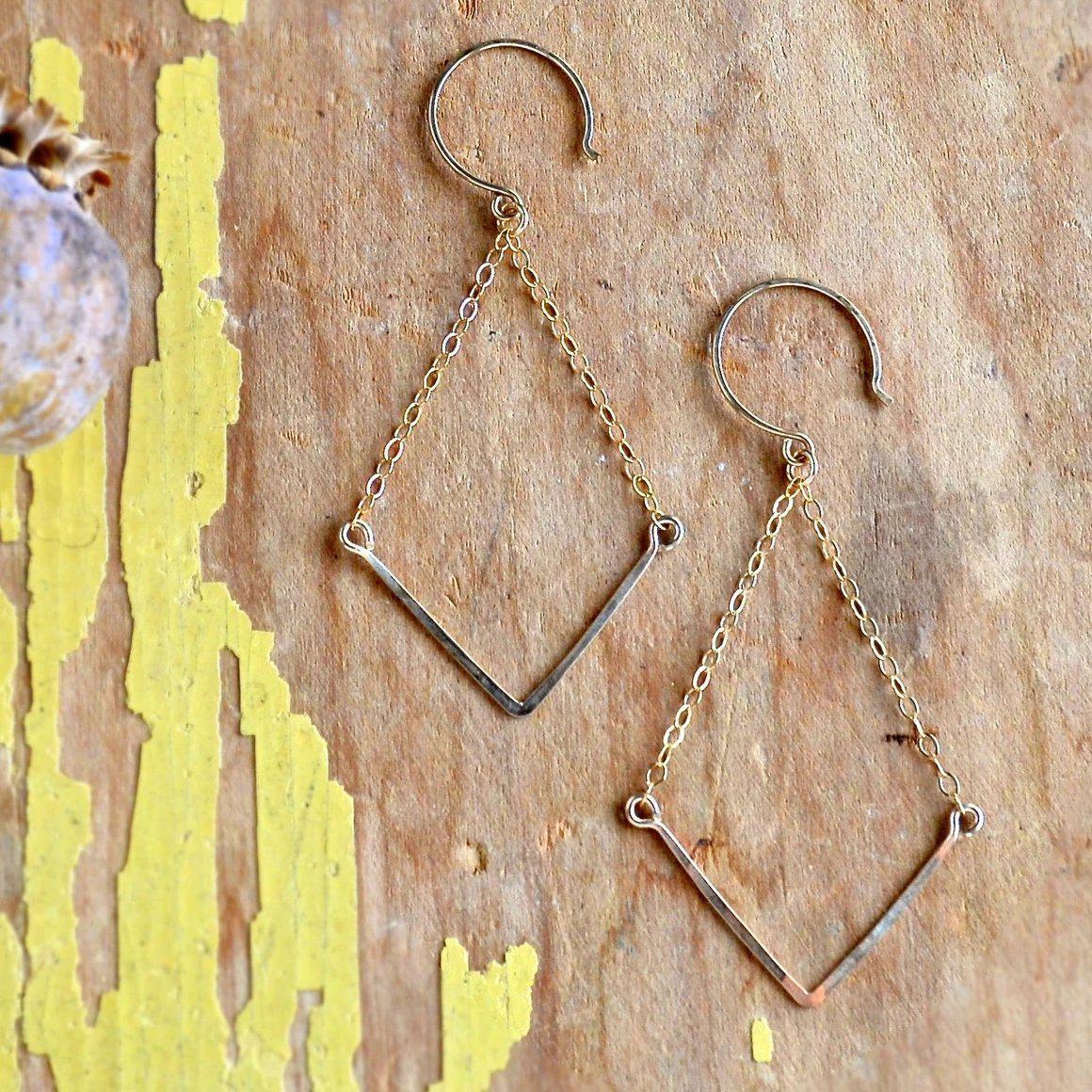 Chevron Earrings - handmade gold, silver, or mixed metal chevron earrings - Foamy Wader