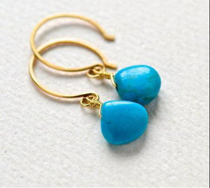 Cozumel Earrings - 14K gold blue turquoise gemstone drop earrings - Foamy Wader