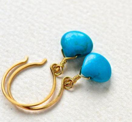 Cozumel Earrings - 14K gold blue turquoise gemstone drop earrings - Foamy Wader