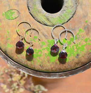 Cranberry Earrings - 14k gold crimson red garnet gemstone drop earrings - Foamy Wader