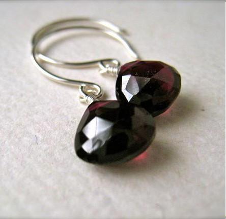 Cranberry Earrings - crimson red garnet gemstone drop earrings - Foamy Wader