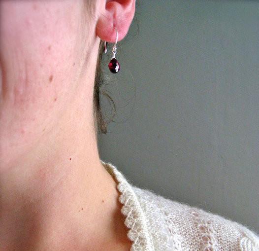 Cranberry Earrings - crimson red garnet gemstone drop earrings - Foamy Wader