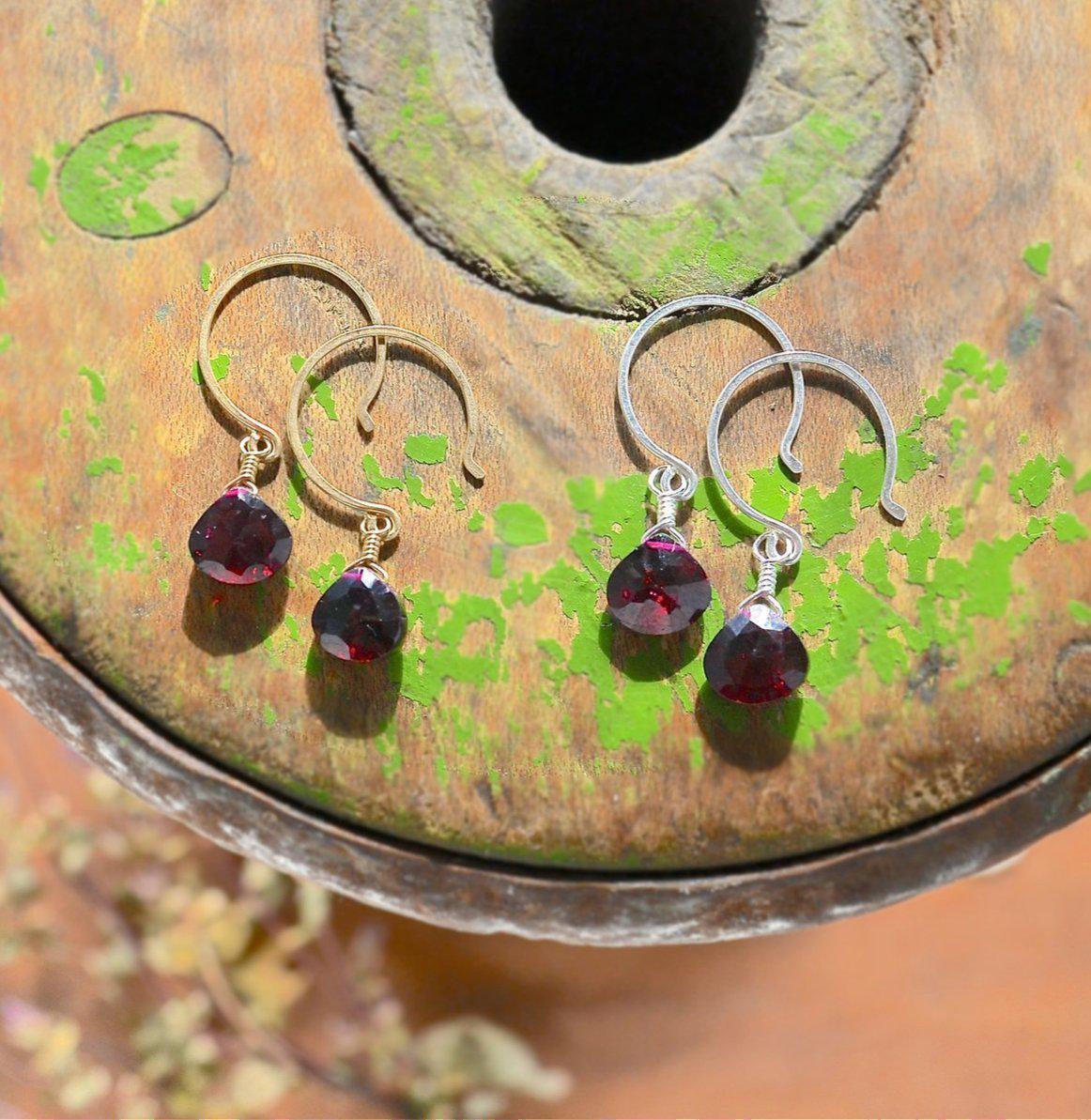 Cranberry Earrings - crimson red garnet gemstone drop earrings - Foamy Wader