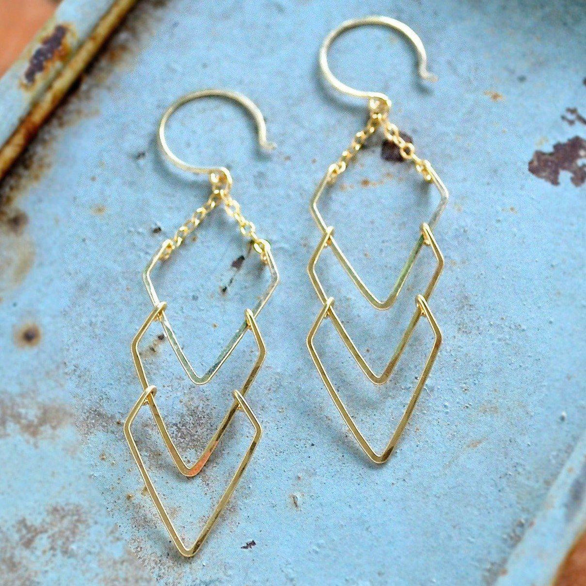Currents Earrings - handmade triple arrowhead dangle nautical earrings - Foamy Wader