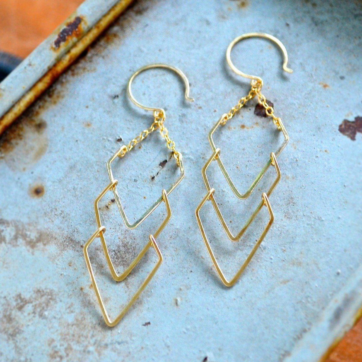 Currents Earrings - handmade triple arrowhead dangle nautical earrings - Foamy Wader