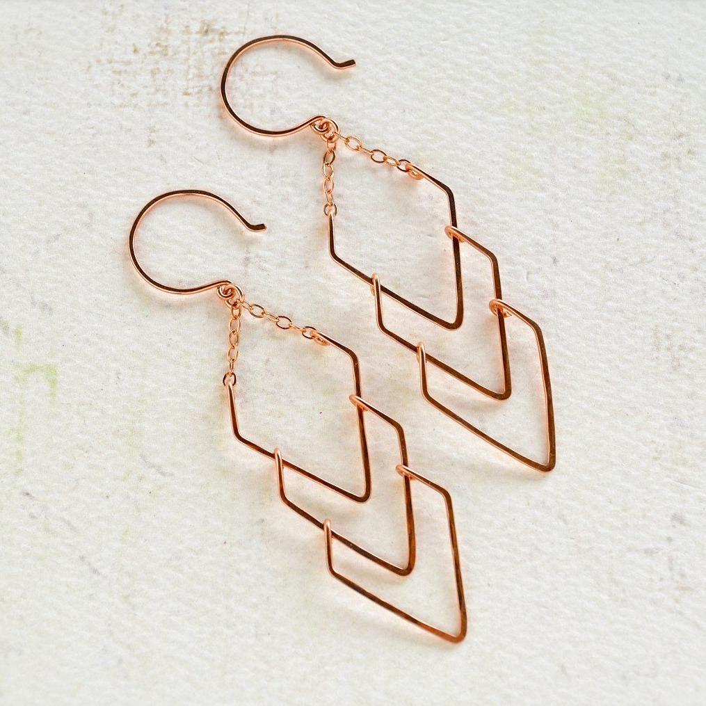 Currents Earrings - handmade triple arrowhead dangle nautical earrings - Foamy Wader