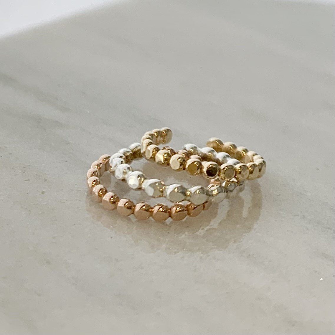 Droplets Ear Cuff - handmade beaded wire stackable earcuff earring - Foamy Wader