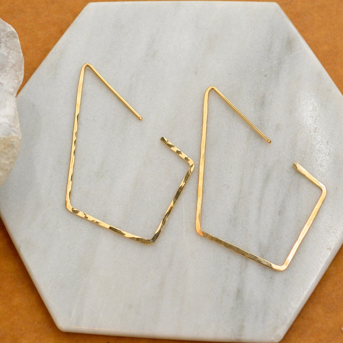 Dunes Hoop Earrings - hammered geometric kite diamond shape hoop earrings - Foamy Wader