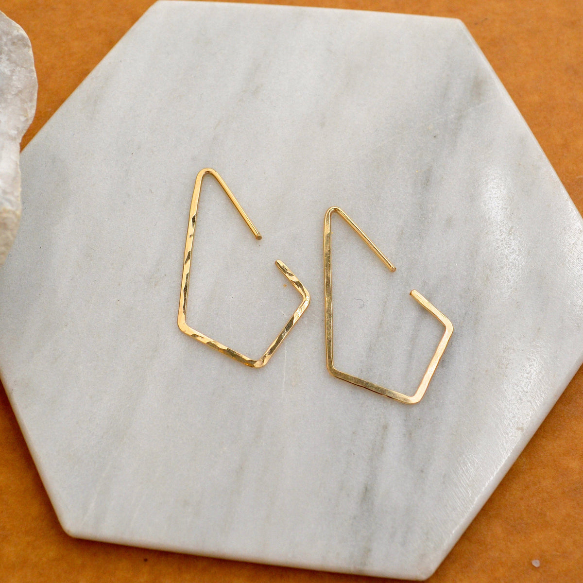 Dunes Hoop Earrings - hammered geometric kite diamond shape hoop earrings - Foamy Wader