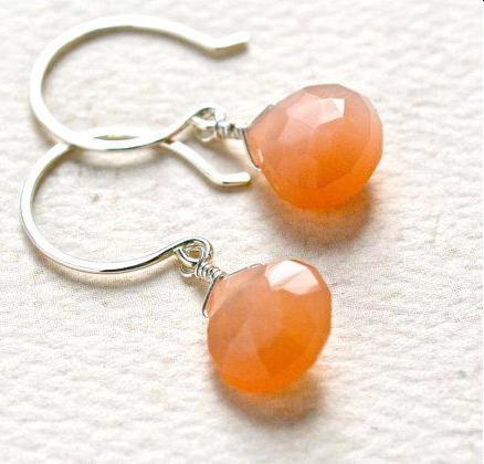 Dusk Earrings - peach moonstone gemstone drop earrings - Foamy Wader