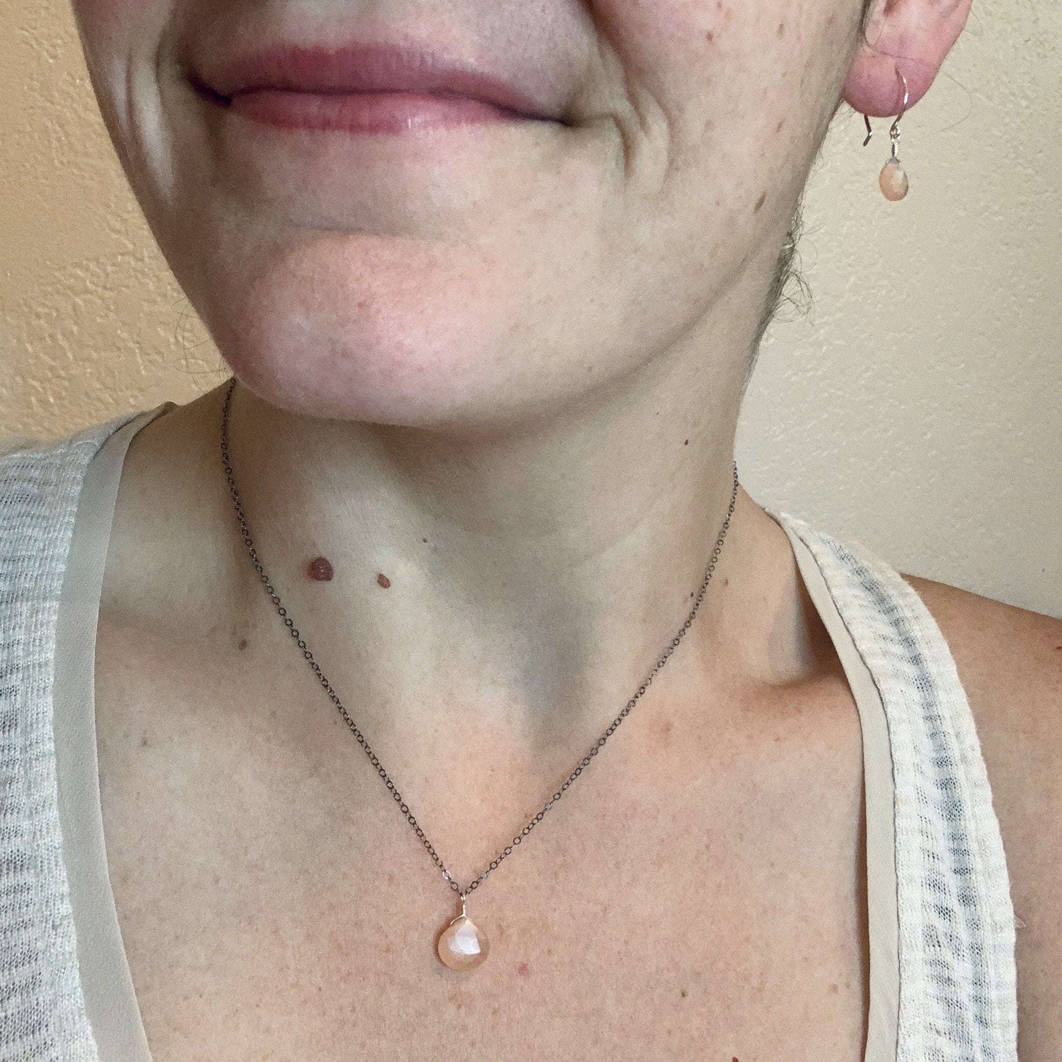 Dusk Earrings - peach moonstone simple everyday gemstone drop earrings -  Ugly Baby