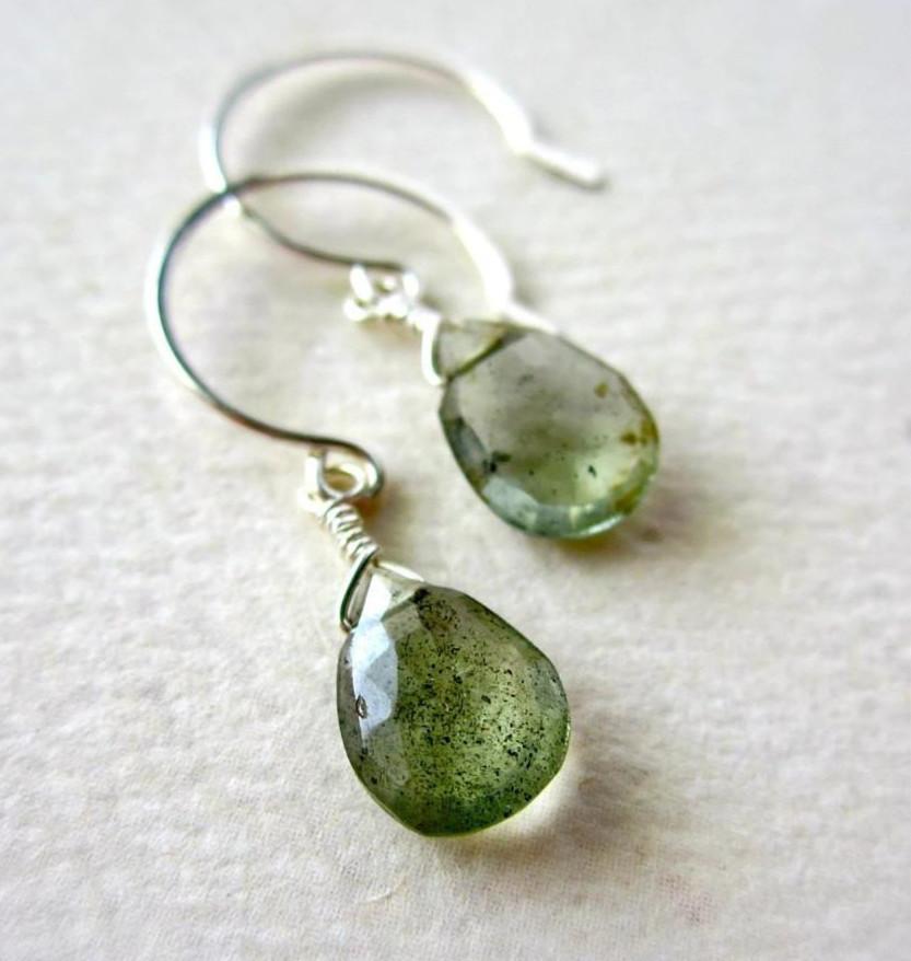 Freckles Earrings - moss aquamarine gemstone drop earrings - Foamy Wader