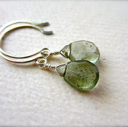 Freckles Earrings - moss aquamarine gemstone drop earrings - Foamy Wader