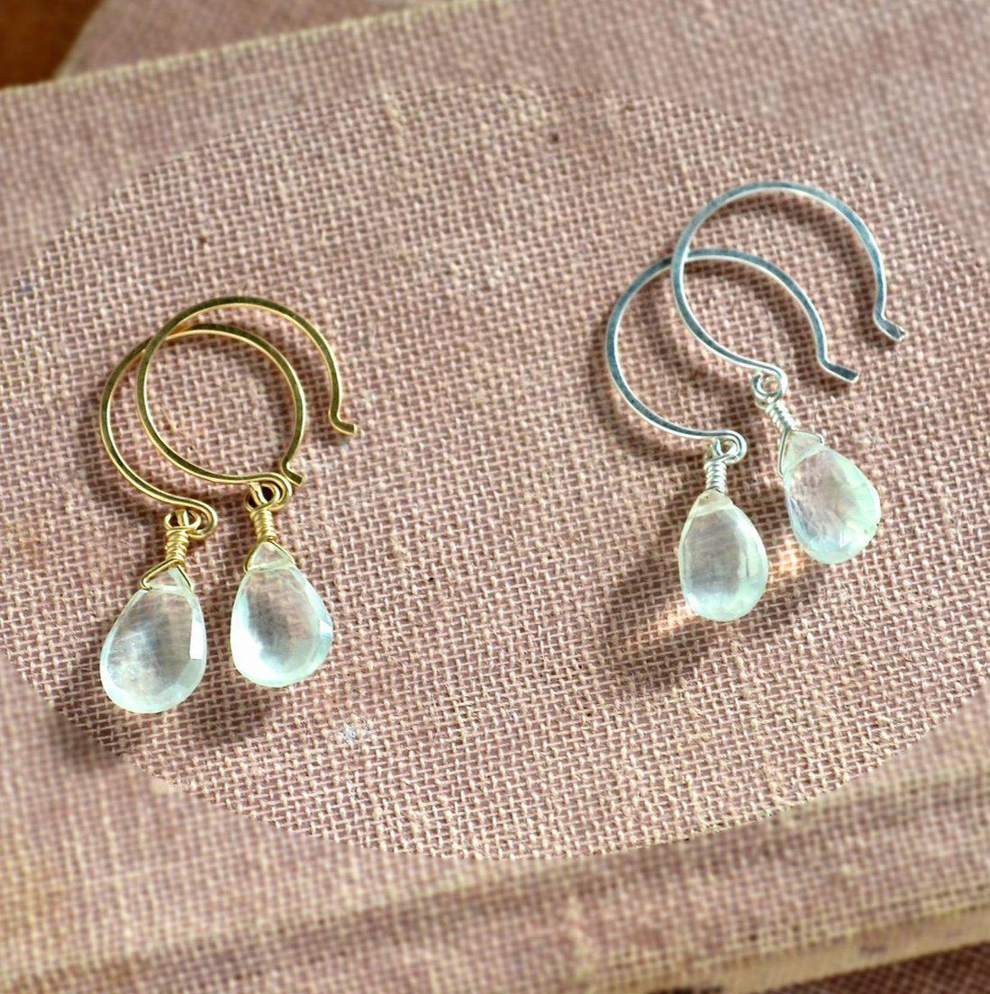 Greens Earrings - lemongrass green prehnite gemstone drop earrings - Foamy Wader