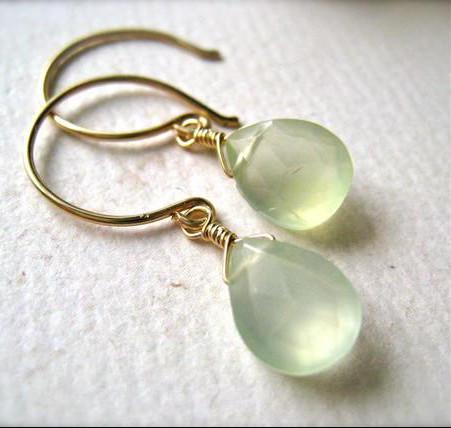 Greens Earrings - lemongrass green prehnite gemstone drop earrings - Foamy Wader