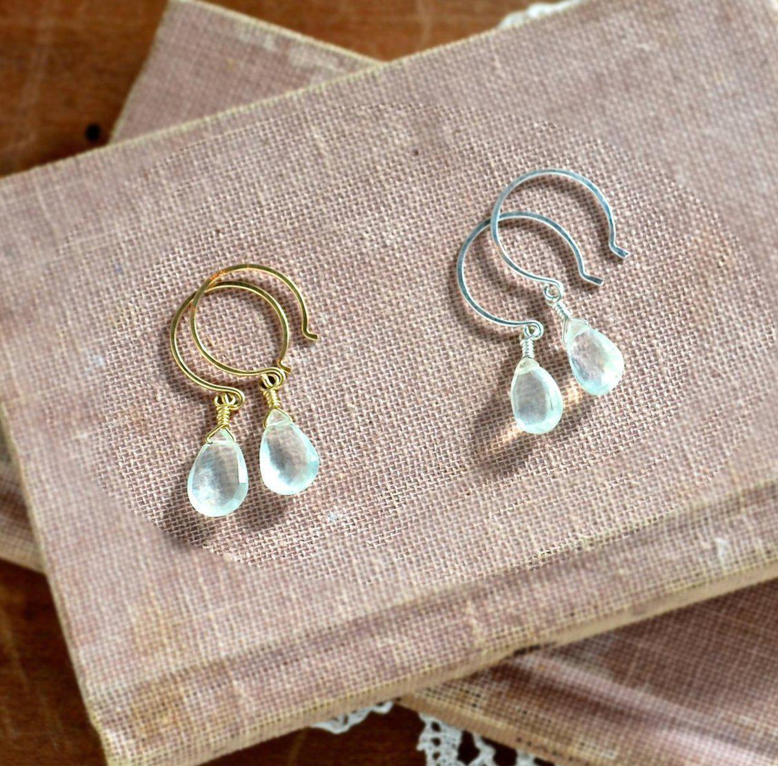 Greens Earrings - lemongrass green prehnite gemstone drop earrings - Foamy Wader