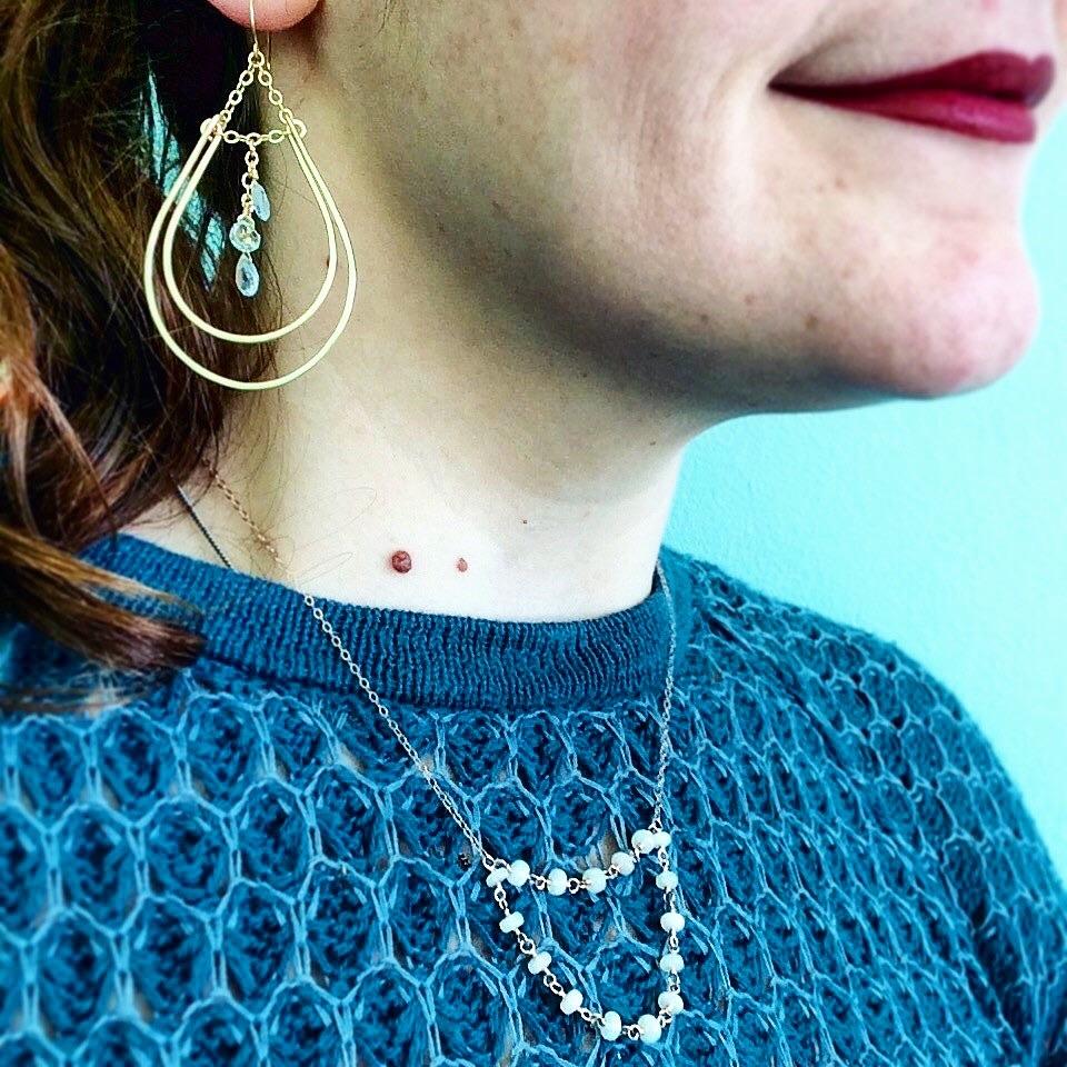 Hammock Earrings - handmade double teardrop statement dangle earrings - Foamy Wader