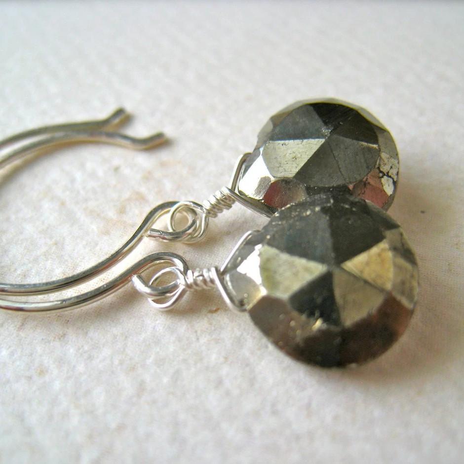 Heart of Gold Earrings - fools gold pyrite gemstone drop earrings - Foamy Wader