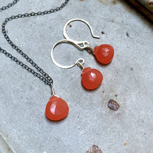 Juicy Fruit Earrings - ruby grapefruit chalcedony gemstone drop earrings - Foamy Wader