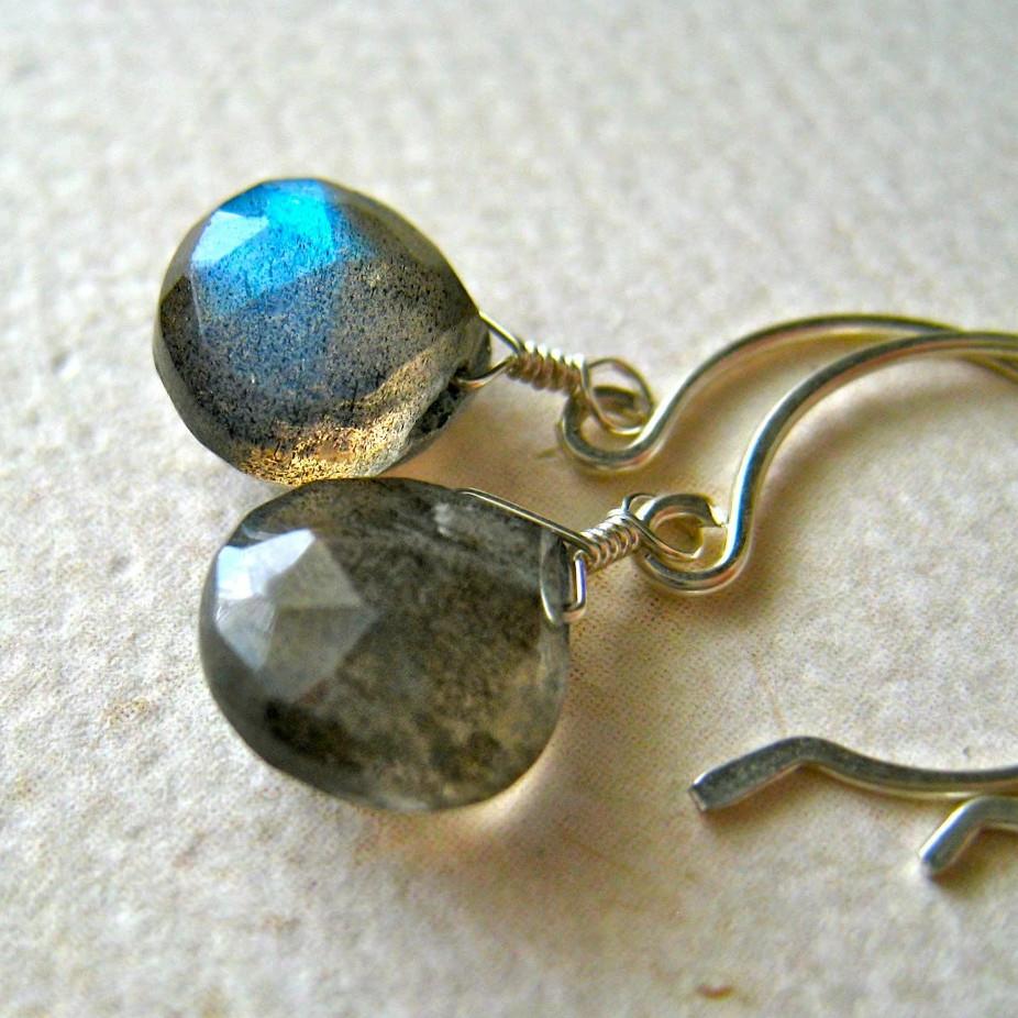 Lightning Earrings - magic labradorite gemstone drop earrings - Foamy Wader