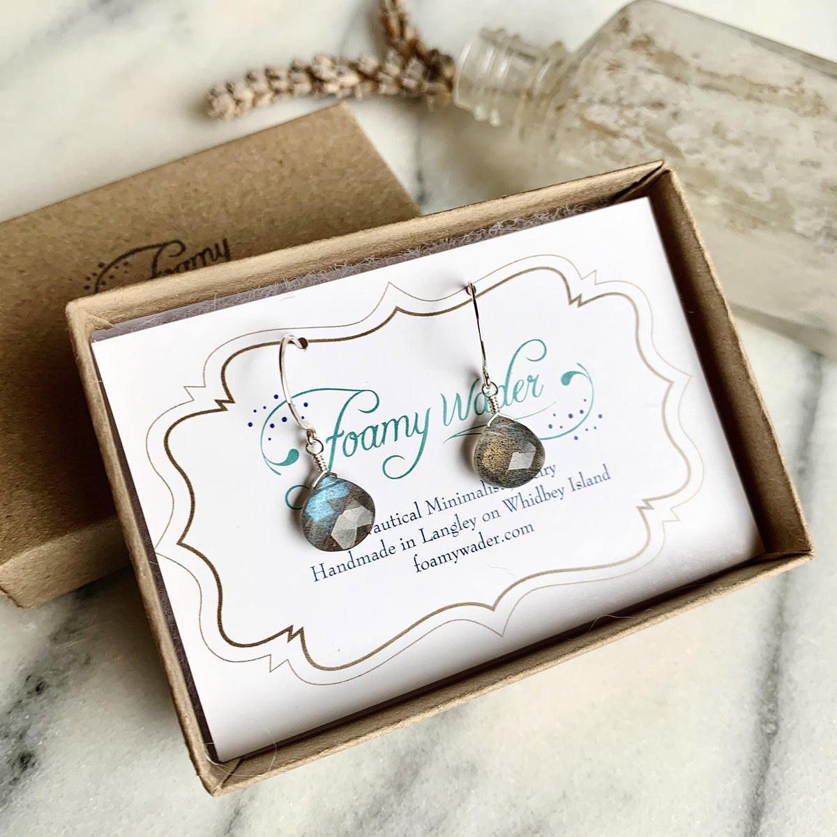 Lightning Earrings - magic labradorite gemstone drop earrings - Foamy Wader