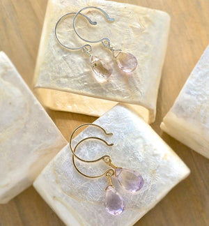 Lilac Earrings - light purple ametrine gemstone drop earrings - Foamy Wader