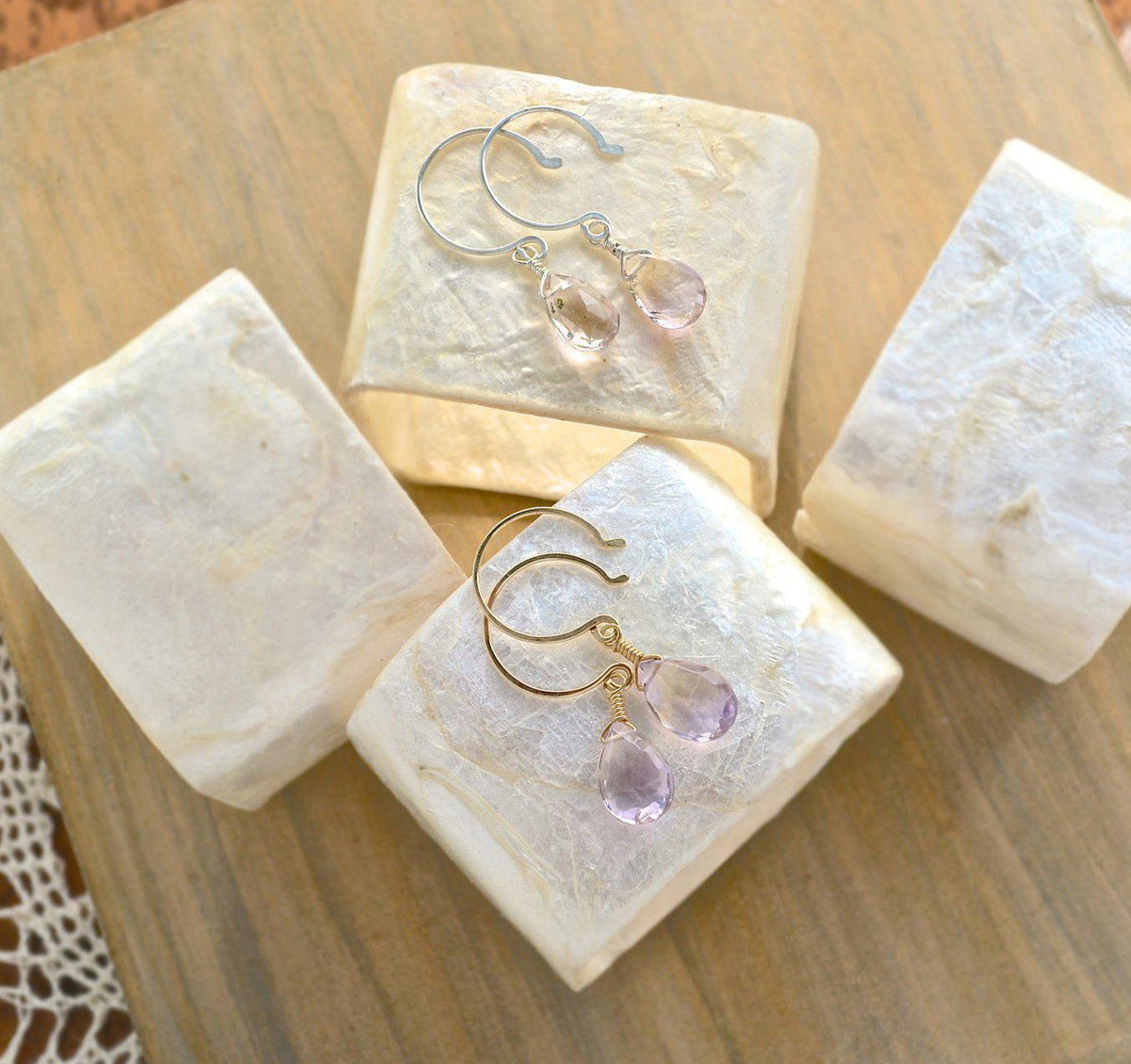 Lilac Earrings - light purple ametrine gemstone drop earrings - Foamy Wader