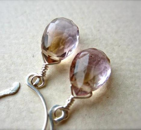 Lilac Earrings - light purple ametrine gemstone drop earrings - Foamy Wader