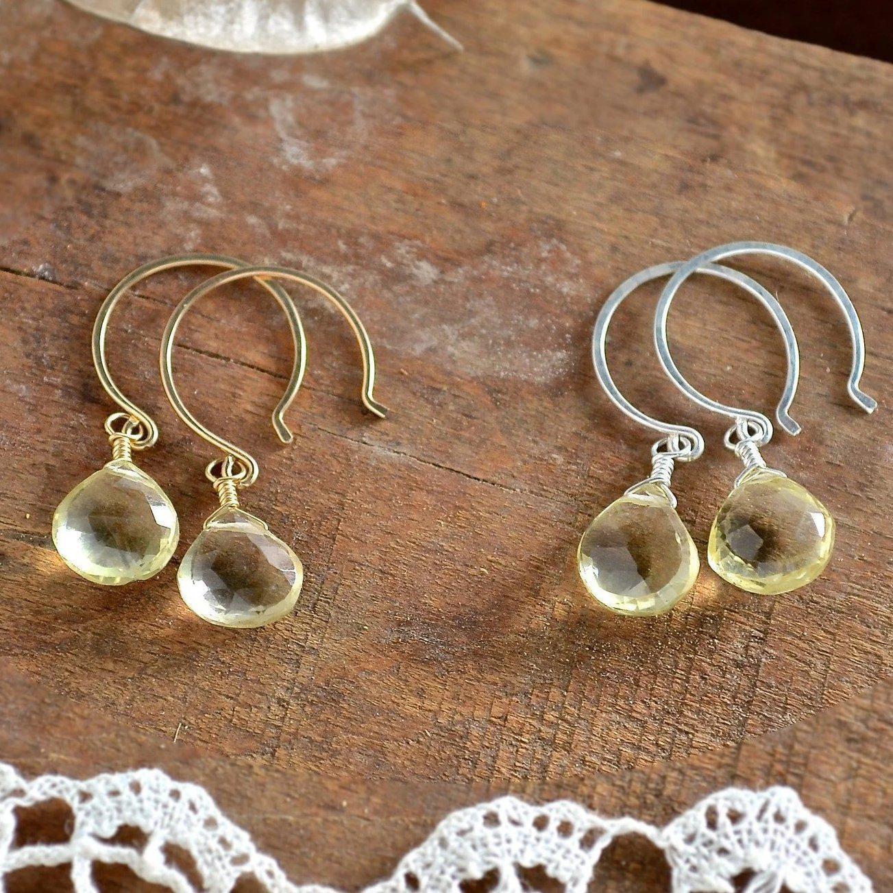 Limoncello Earrings - lemon quartz gemstone drop earrings - Foamy Wader