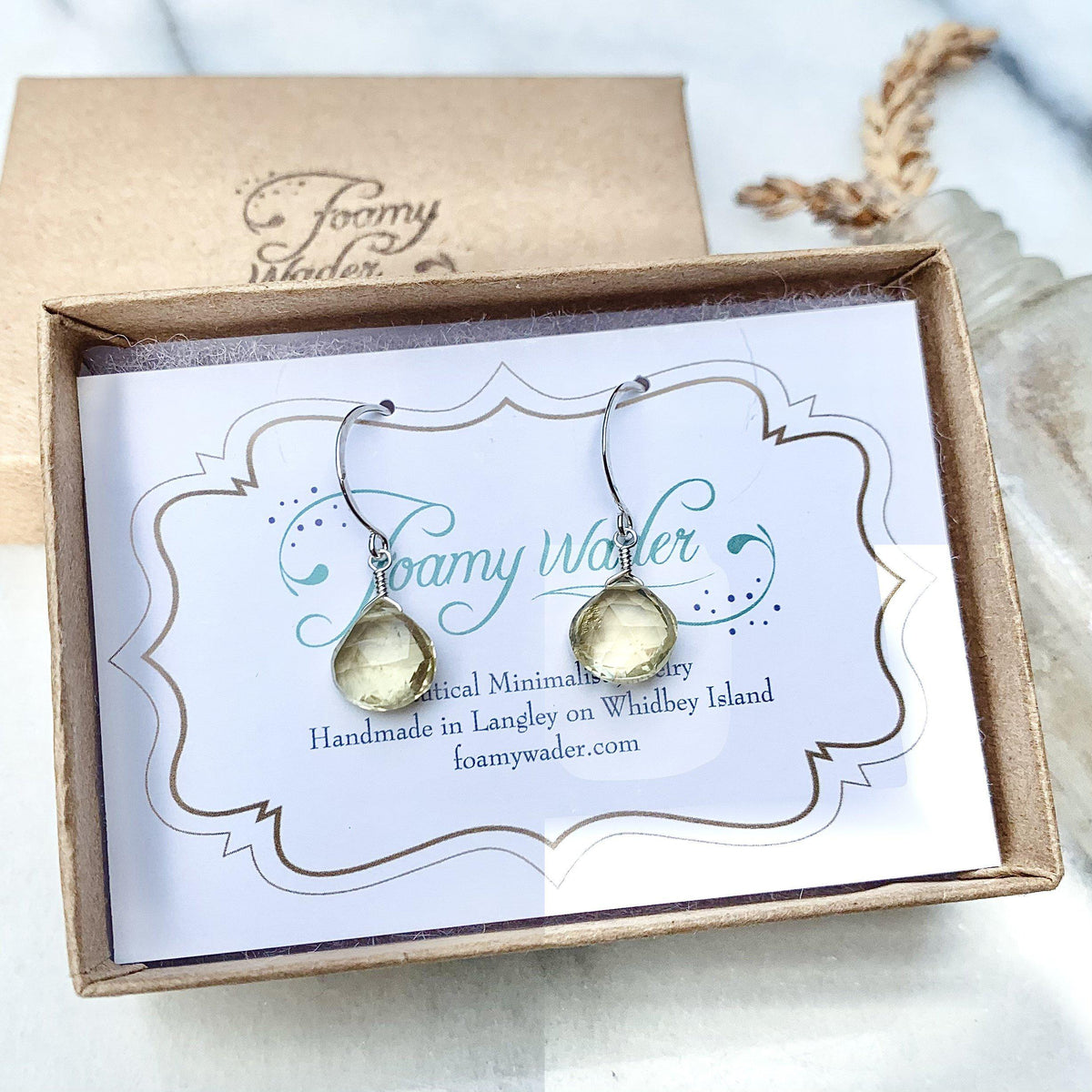 Limoncello Earrings - lemon quartz gemstone drop earrings - Foamy Wader